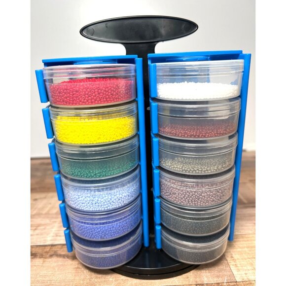 Rotating Craft Organizer With 24 Multi-Color Bead Containers With Beads & Lids - Picture 3 of 5